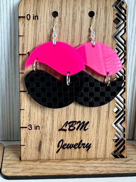 Checkered Nights Earrings (Neon Pink)