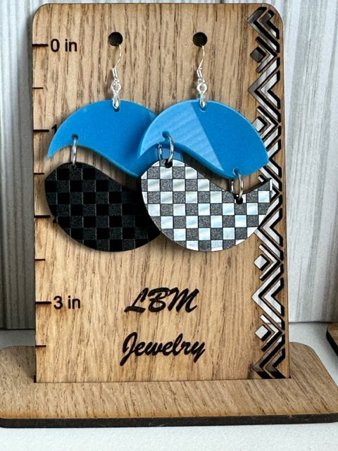 Checkered Nights Earrings (Neon Blue)