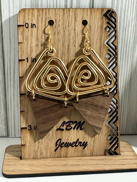 Triangle Wood and Wire Statement Earrings