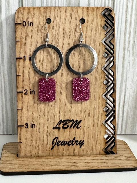 Glitter Mini Circle Earrings (Pink)